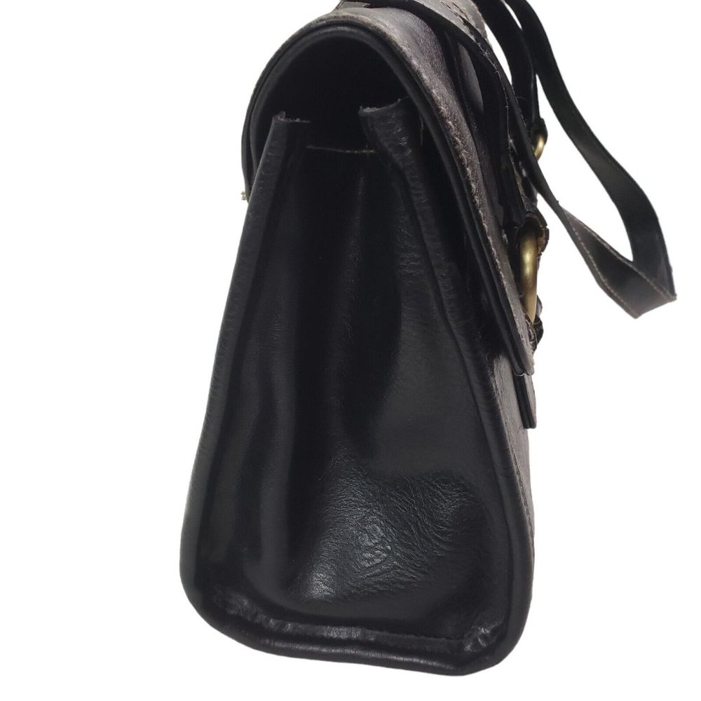 Bass Handbag Purse Black Leather Compartments Magnetic Closure Double Handles - Picture 5 of 7
